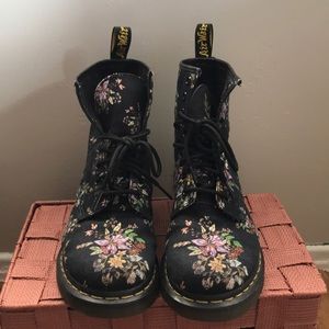 Dr. Martens Black Flower Print Canvas Boot
